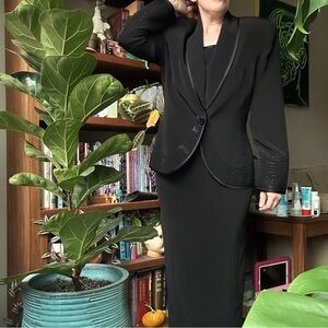 Vintage Black Women's Evening Dress With Beaded Blazer Jacket